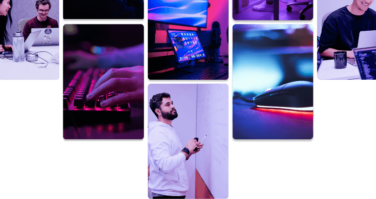 A collage of game developers and gamers working on, and playing, web3 games